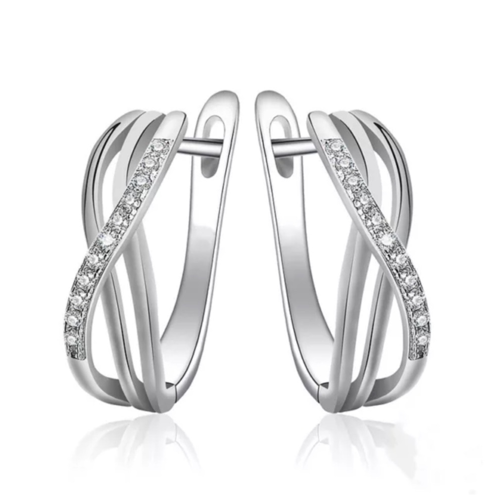 New Beautiful New Sterling Silver Sim. Diamond Huggies - Picture 2 of 3